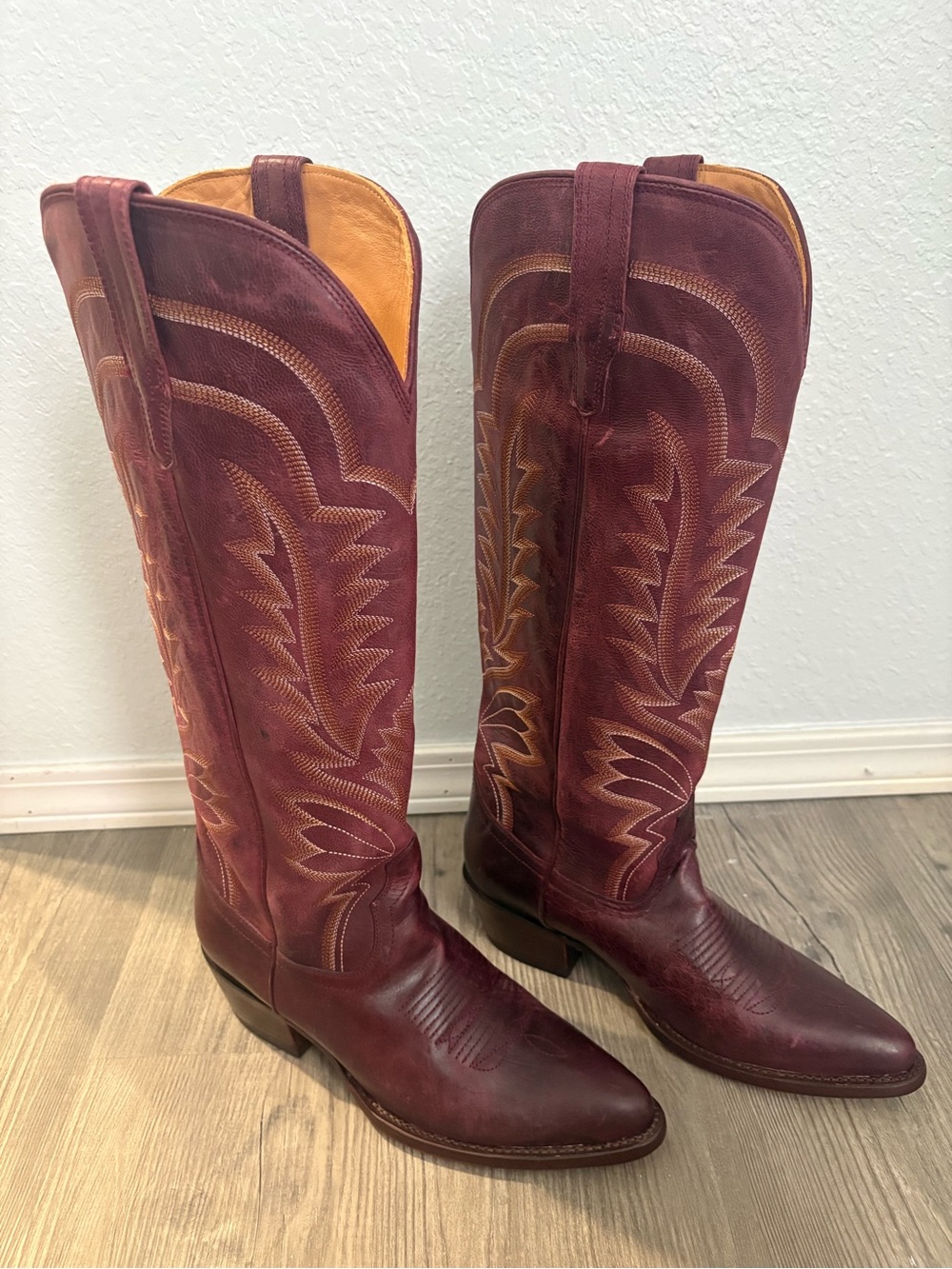 Tecovas Abby Wine Maroon Leather Tall Western Boots Size 9 Wild Calf